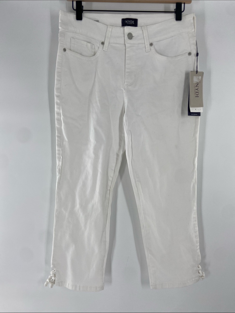 NYDJ White Capri w/ Lace-Up Hem Size 4 NWT